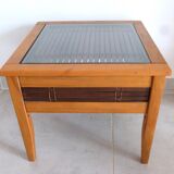 Petite table de salon, table basse bois bambou et verre, table indonésienne
