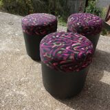 Set of 3 vintage round poufs printed 90