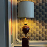 Ceramic and burgundy lacquered metal lamp