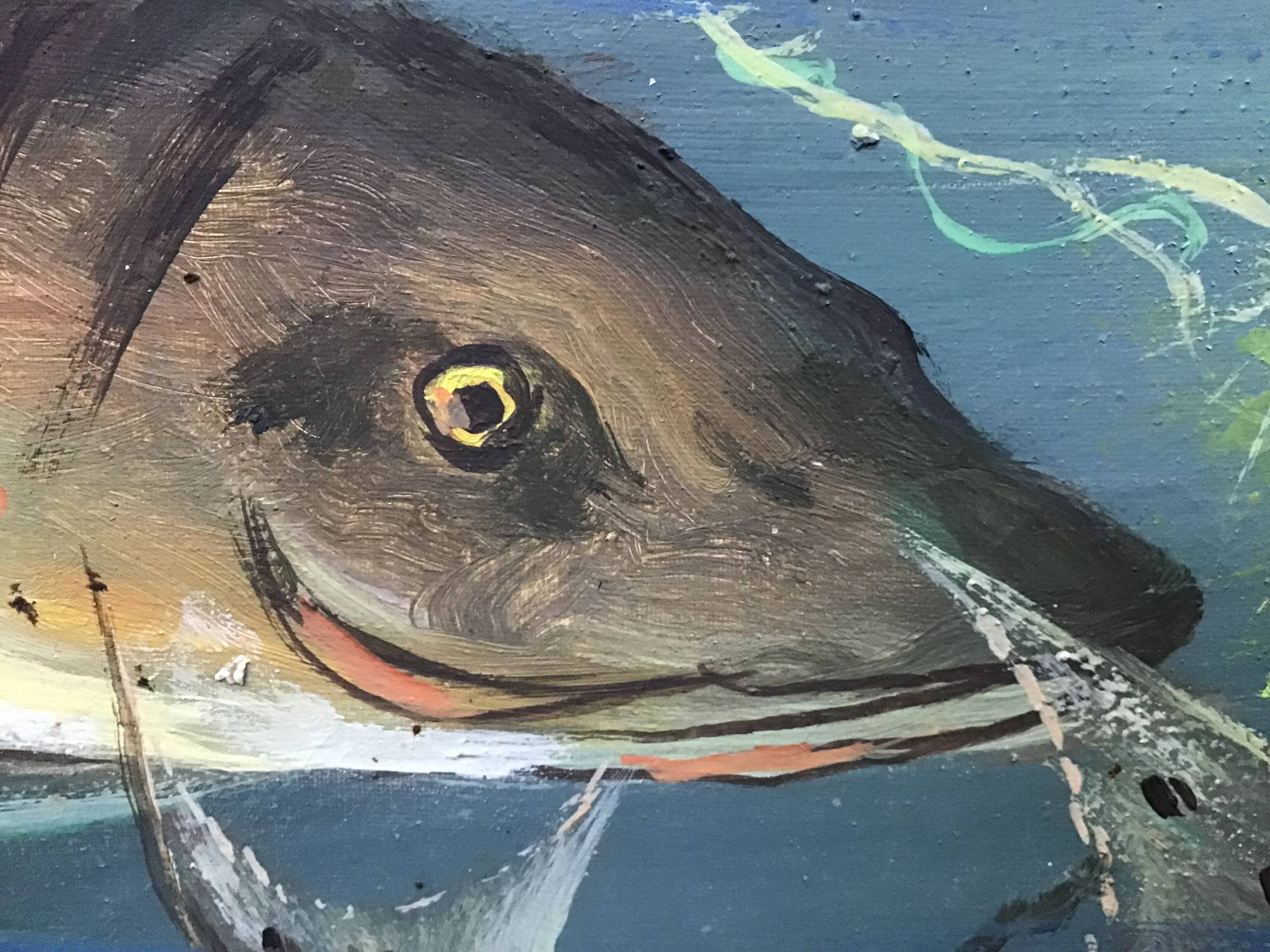 Congolese School Aquatic fauna Oil on canvas signed