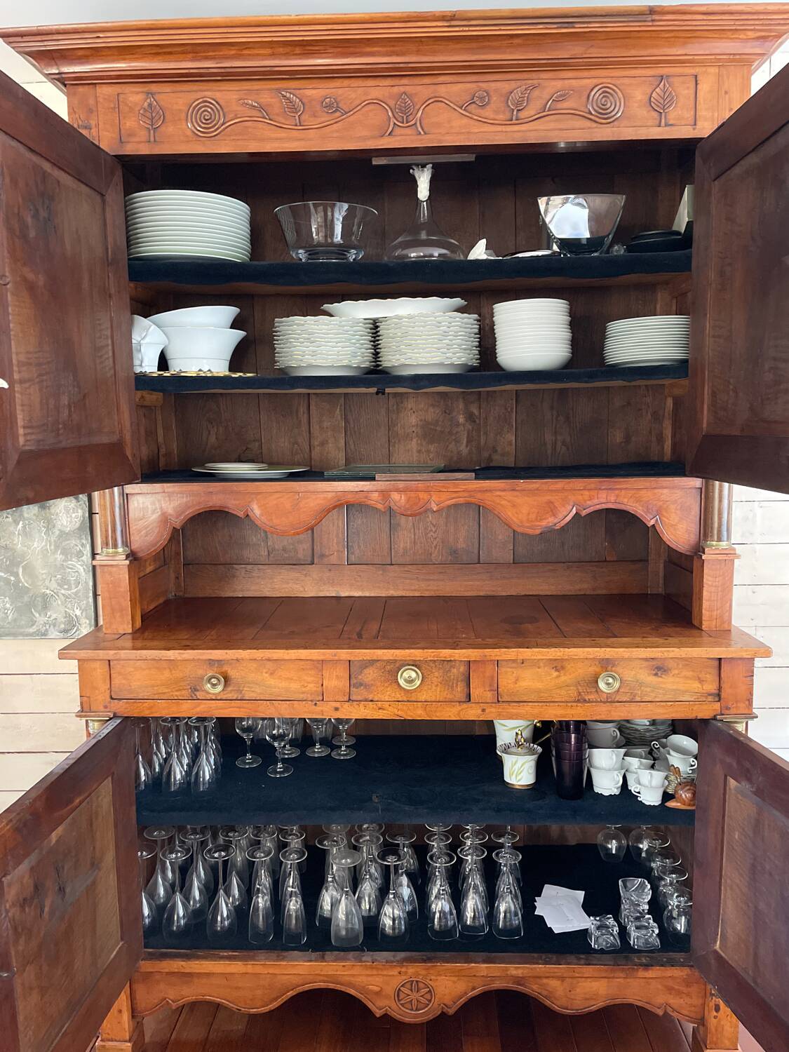 Empire-style cherry wood two-piece buffet