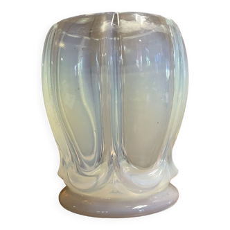 Opalescent pressed/molded glass vase, godrons model circa 1925