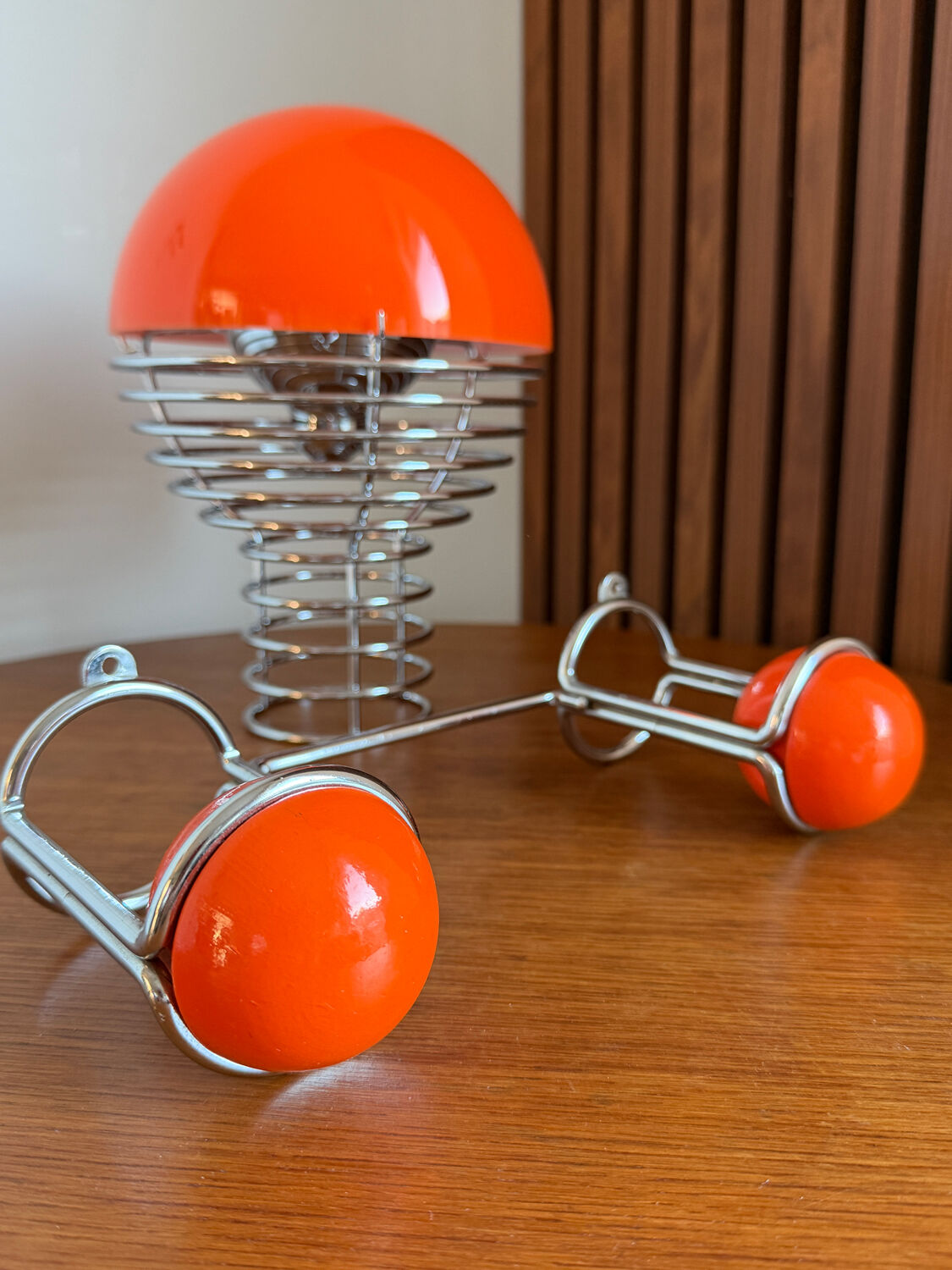 Patère double "Boule" Orange & Chrome  Space Age