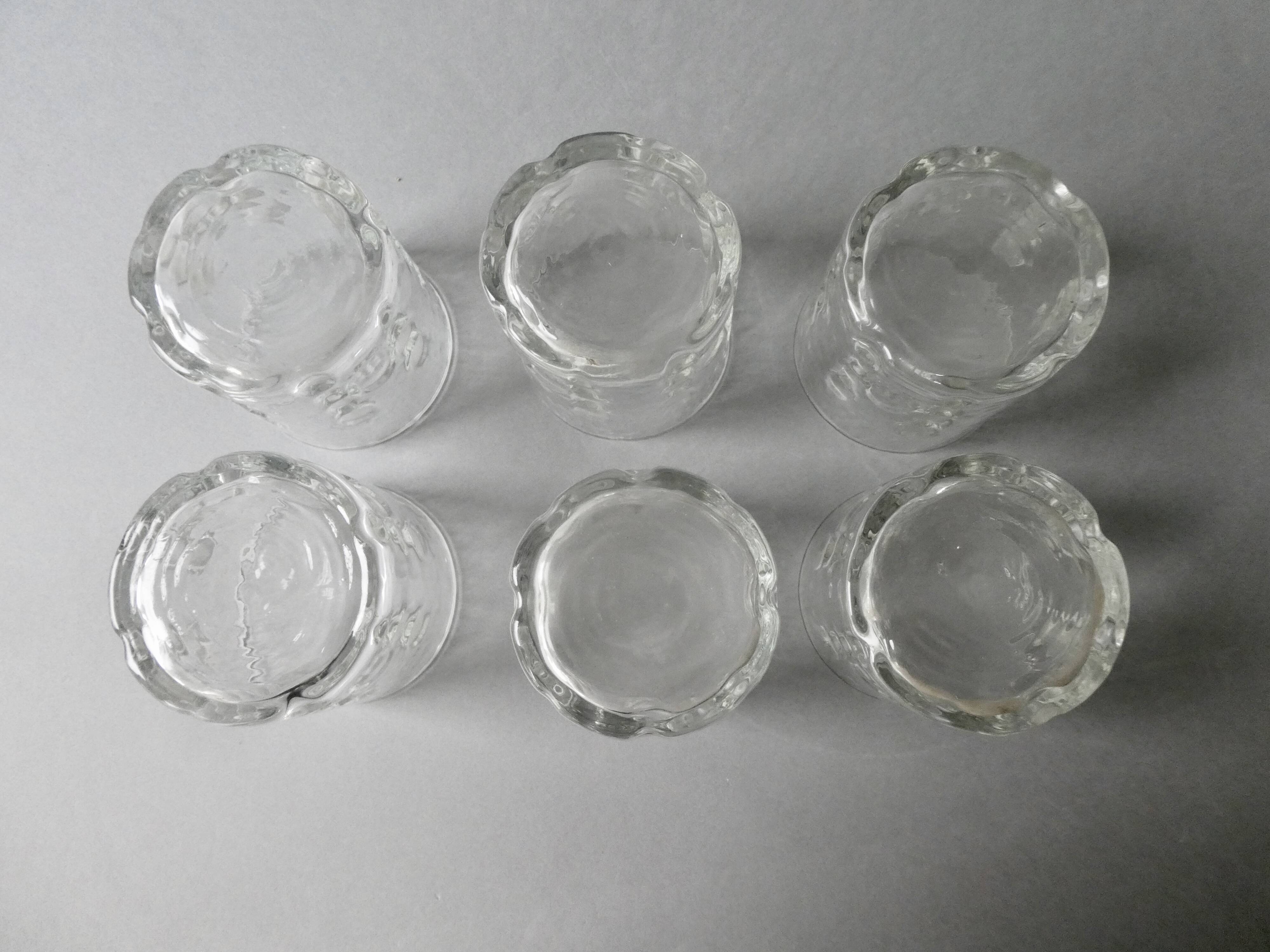 Set of 6 whiskey glasses, bubbled décor, BP, 70s
