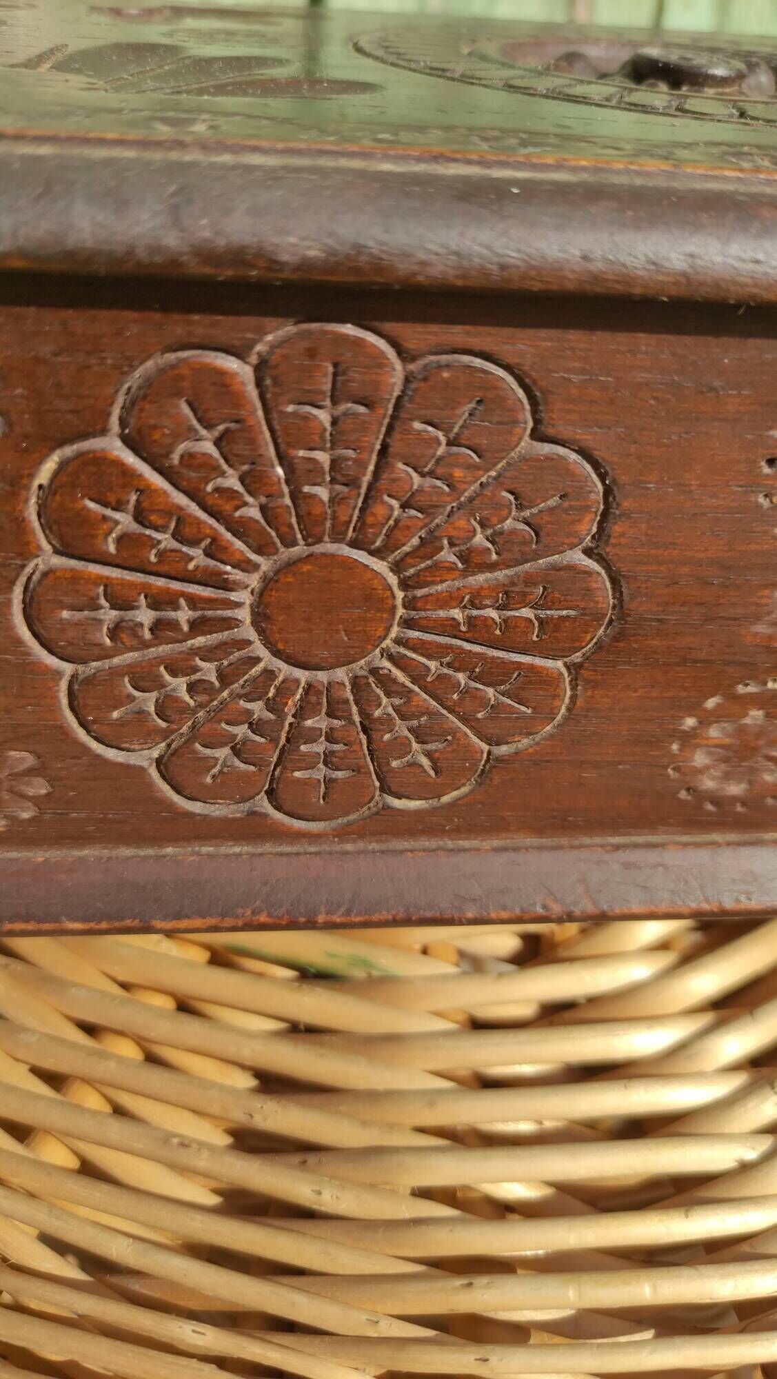 Old artisanal box in carved wood made of French (Brittany)