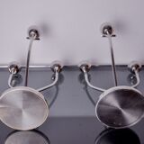 Pair of art deco candlesticks in stainless steel 3 flames and blue stones, Spain, 1970