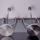 Pair of art deco candlesticks in stainless steel 3 flames and blue stones, Spain, 1970