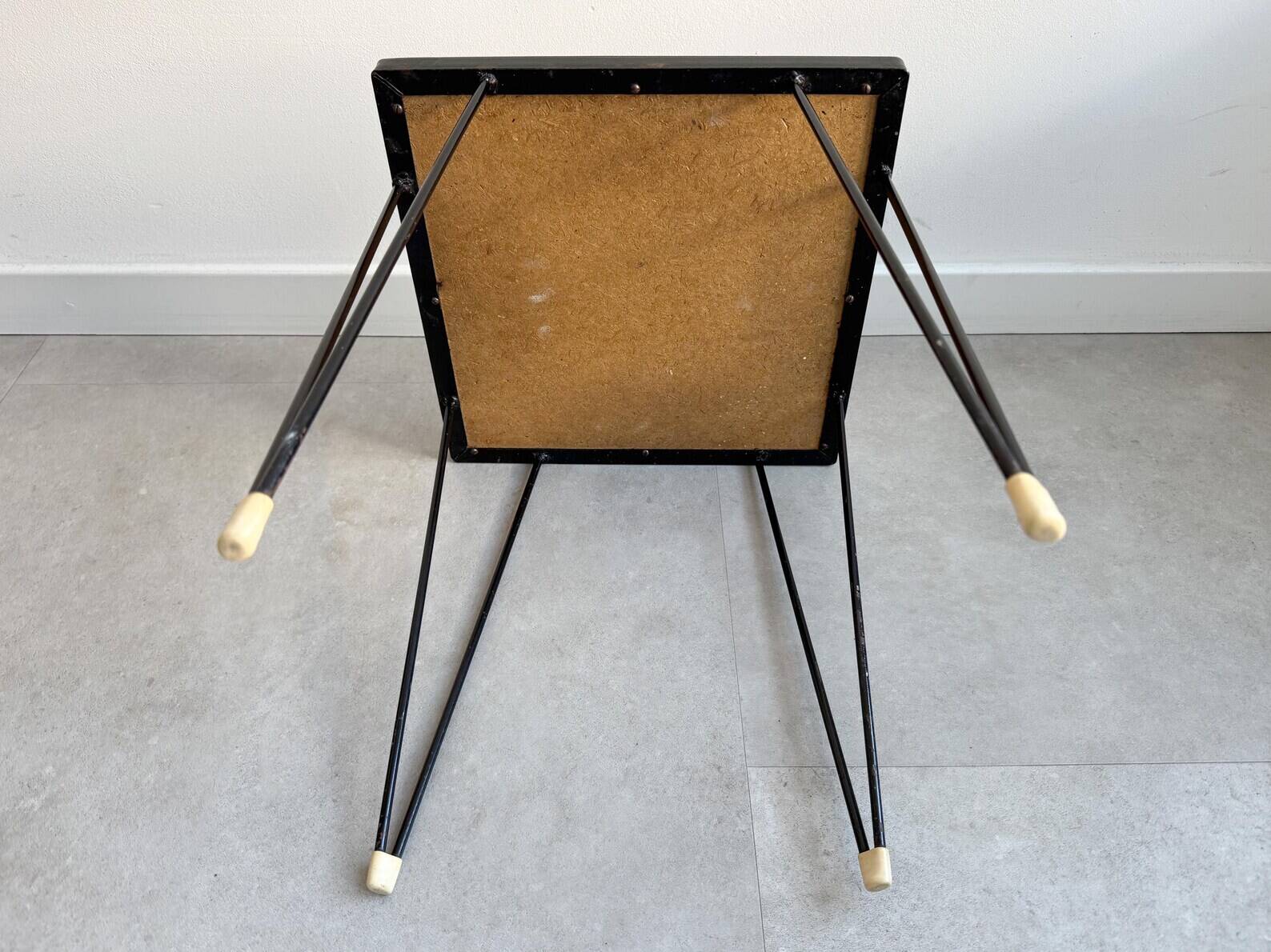 Vintage square side table with a mosaic ceramic top and hairpin legs