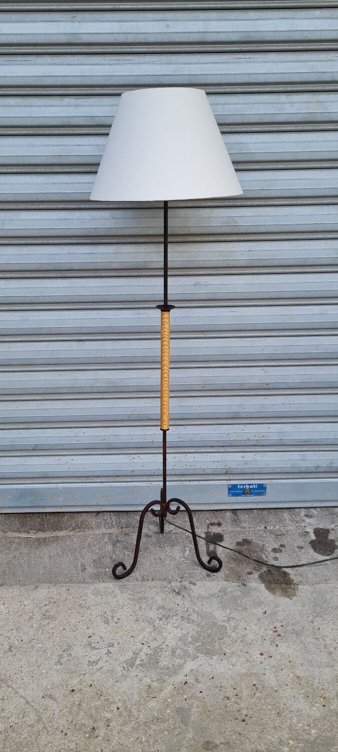 Wrought iron floor lamp and rope