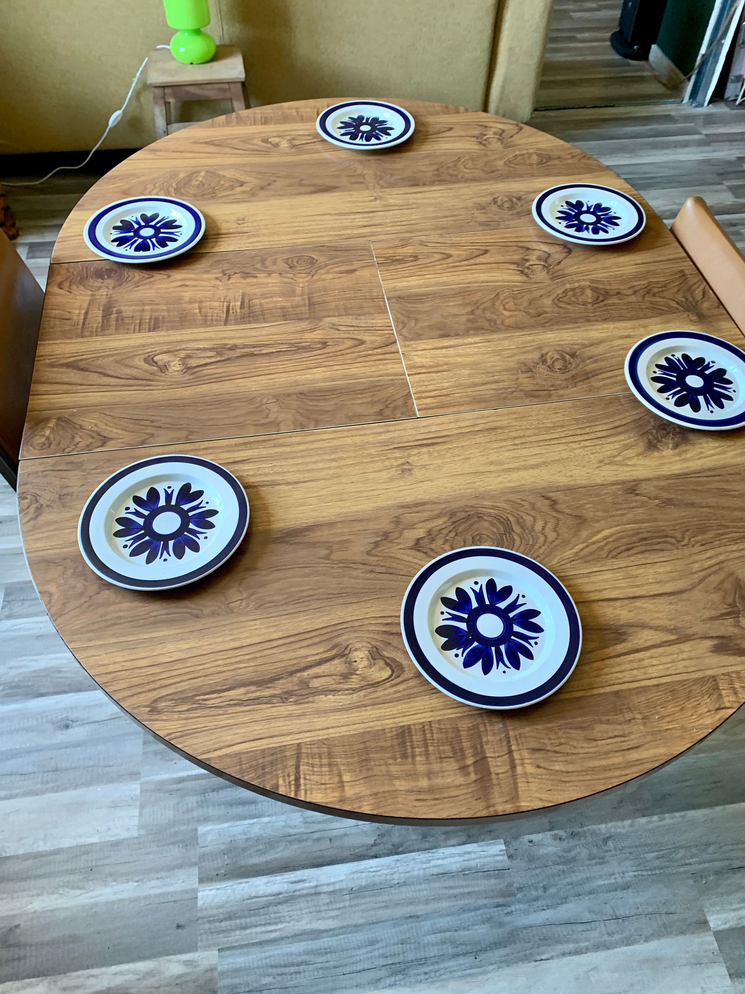 6 white vintage plates with blue flowers