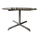 Round designer dining table in metal and smoked glass, Roche Bobois 1970
