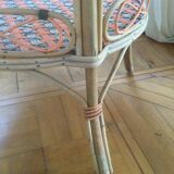 Round old rattan pedestal table