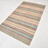 4x7 Pale Orange & Mint Green Striped Wool Kilim Rug, Washable Rug,126x210Cm