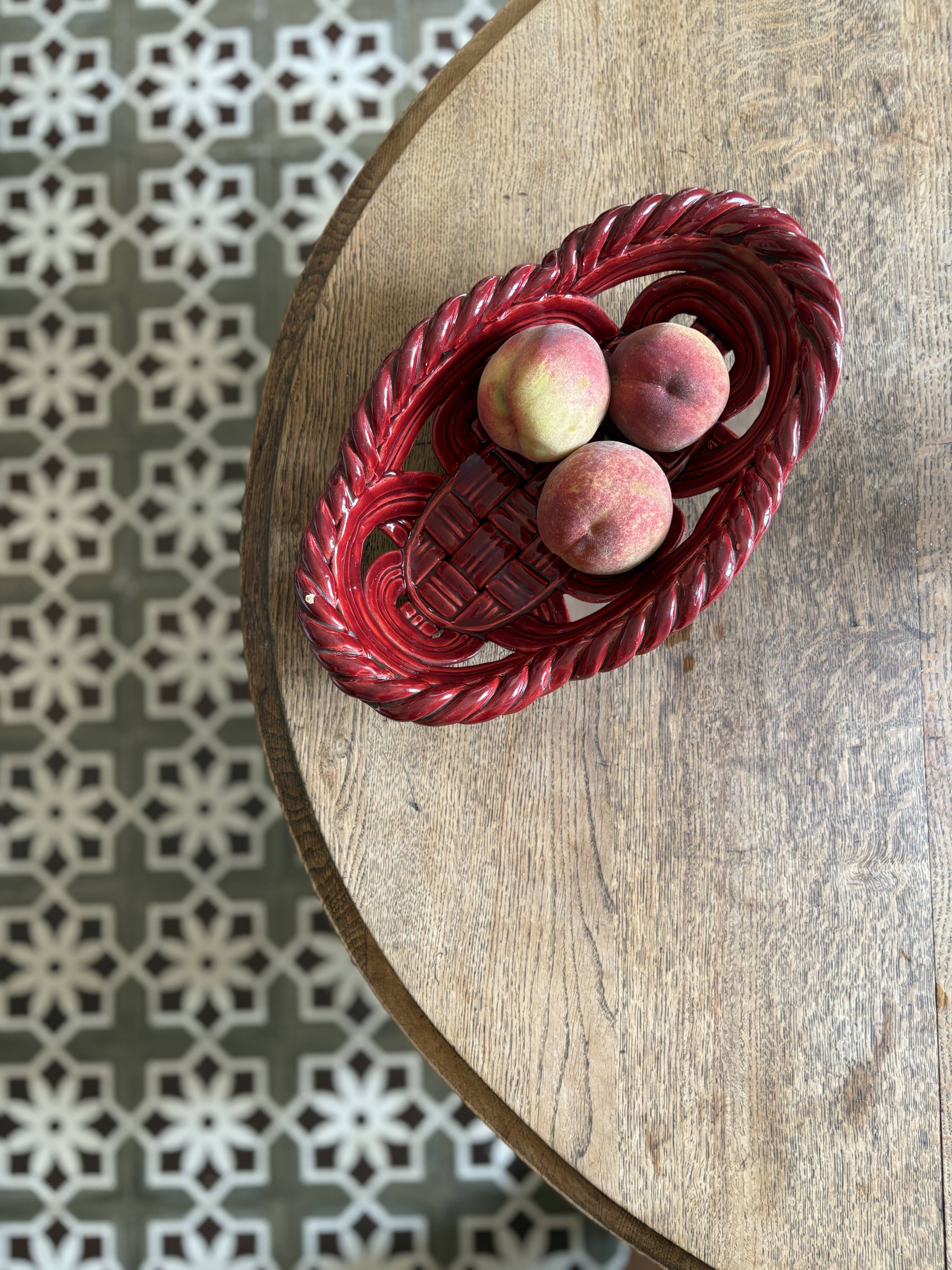 Vintage red ceramic basket