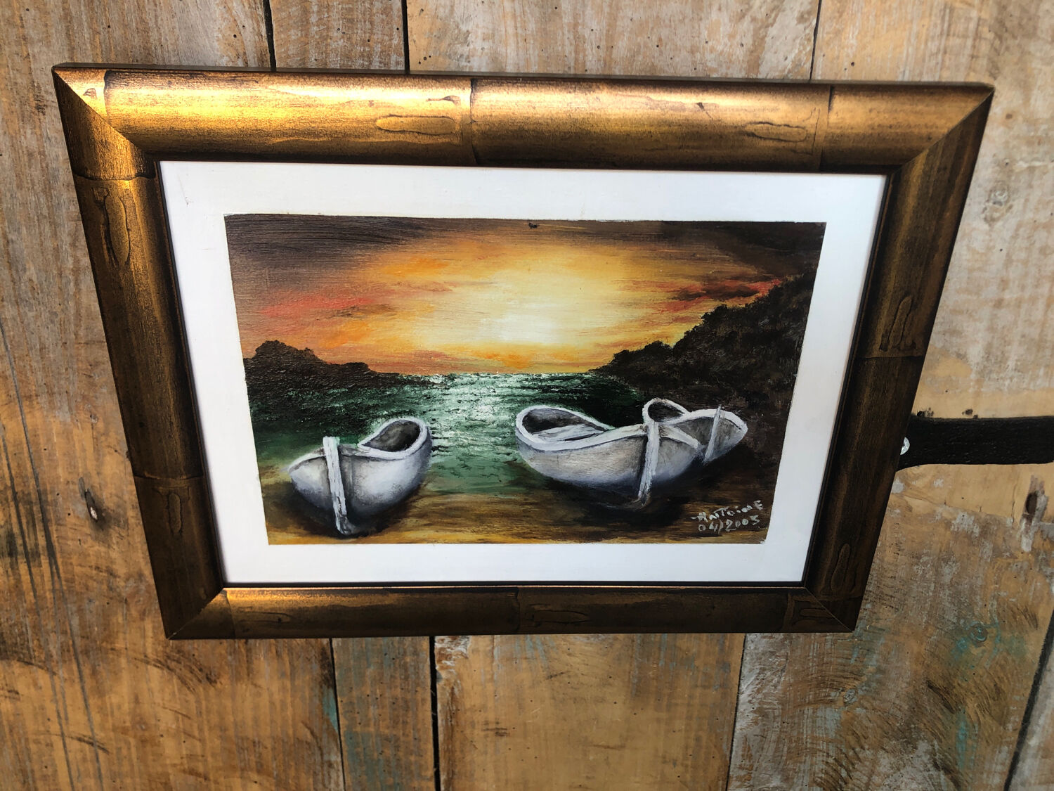 Painting oil antoine barques seaside + gilded wood frame #a220