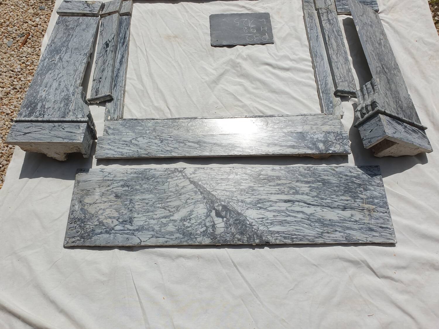 Napoleon III modillion fireplace in gray marble late 19th century