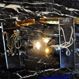 Pair of Venini wall lamps, 3 levels, triedri crystals, Italy, 1970