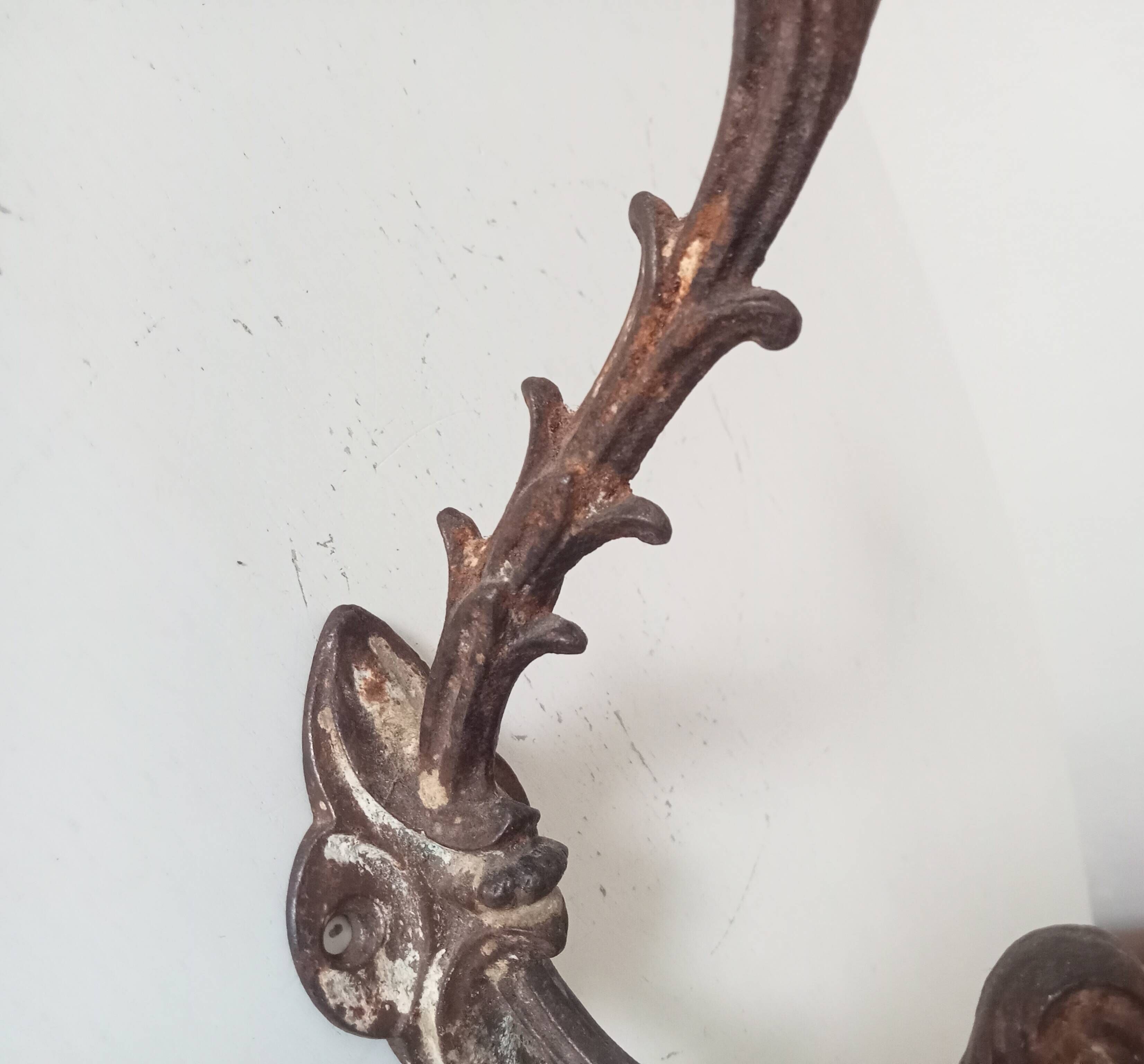 Antique wall coat hook from the 19th century in Victorian cast iron style.