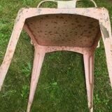 Set of 3 early 20th century patinated Tolix inspired bistro garden stacking chairs