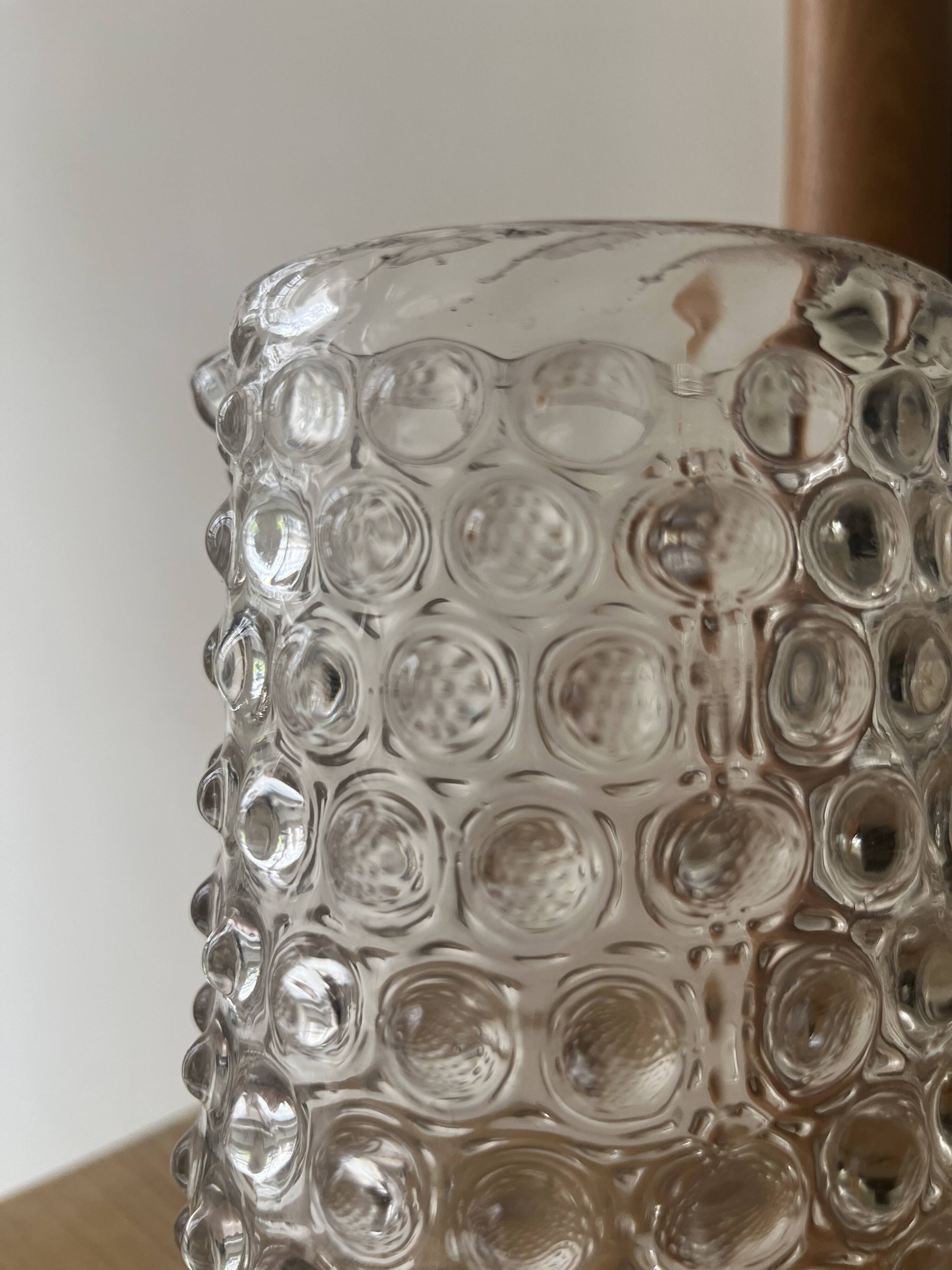 Vintage beaded and mouth-blown carafe or vase in rostrato glass, Italy 1930