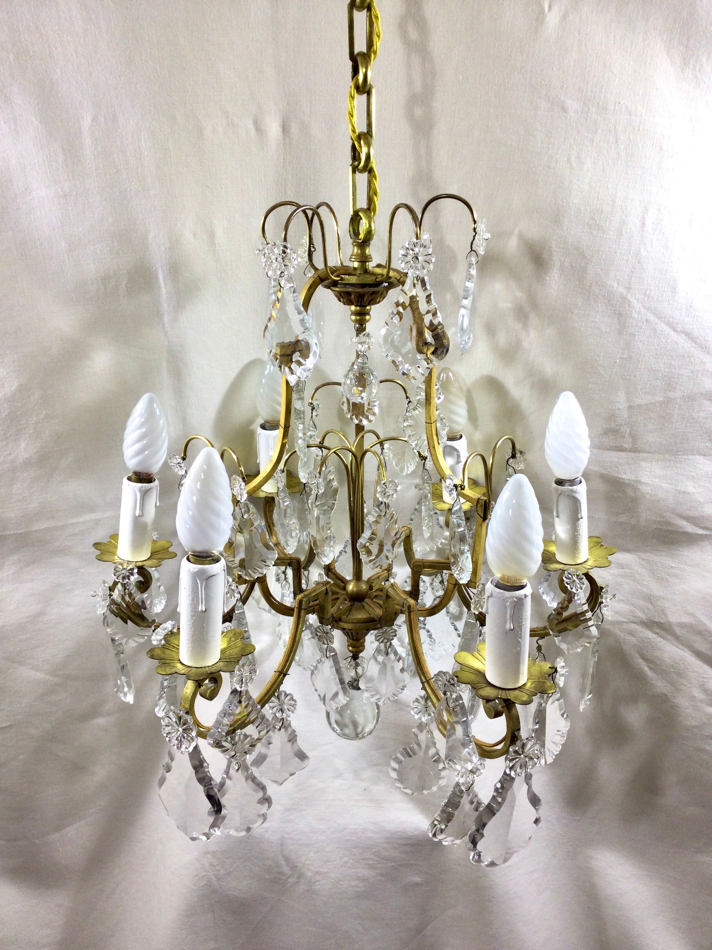 Cage chandelier 6 lights in bronze and crystal