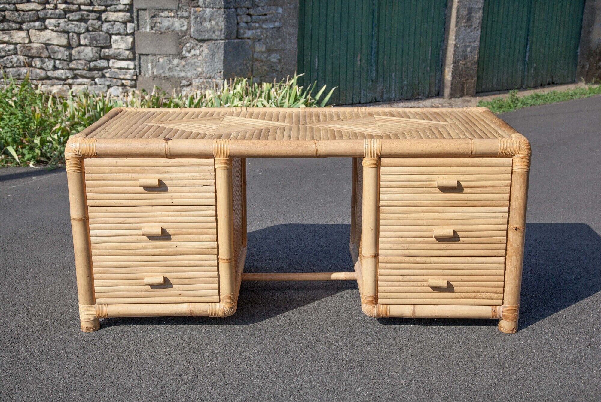 Bamboo desk, large drawer desk with chair, storage, bamboo furniture, interior decoration