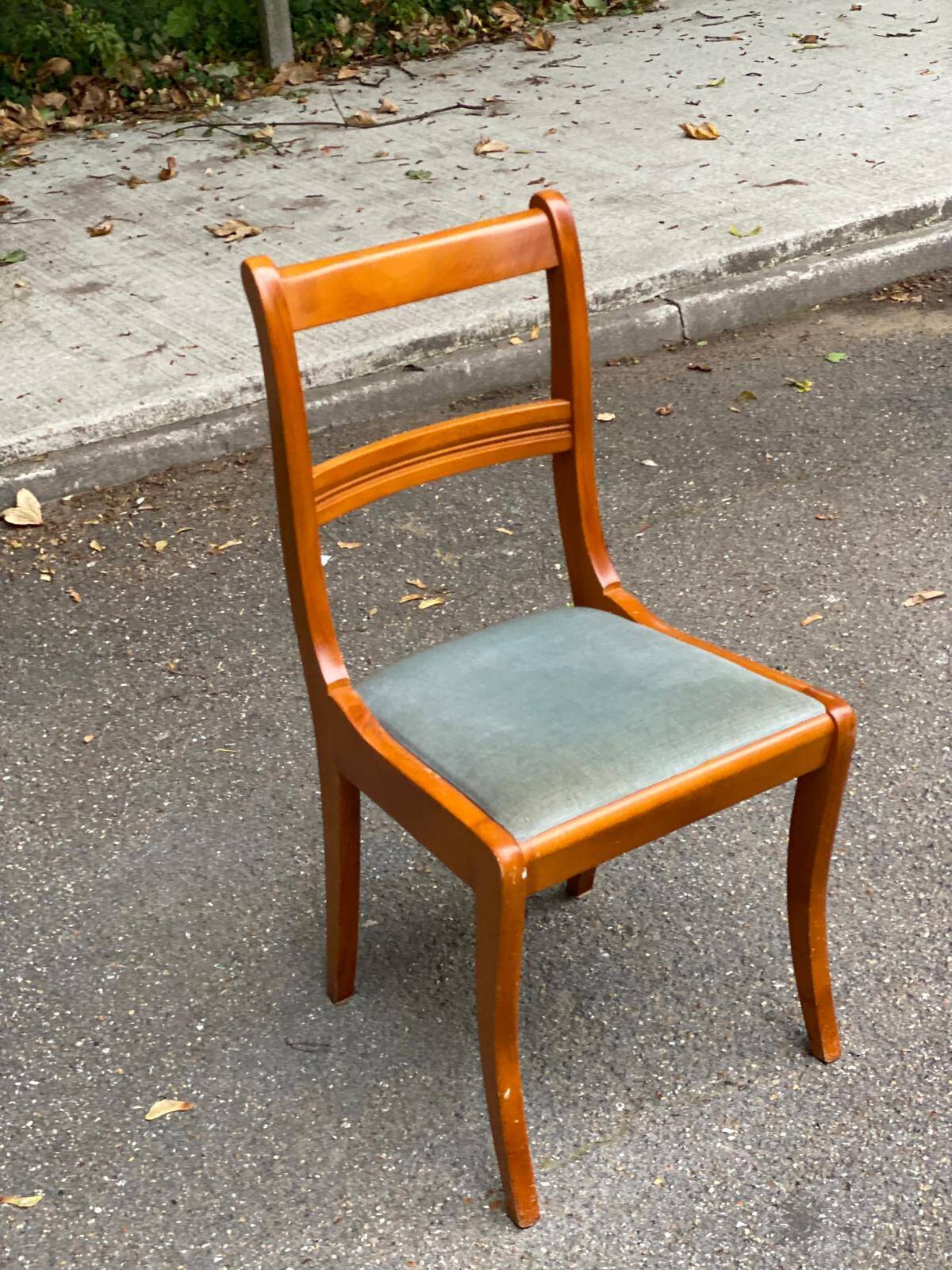 Louis Philippe solid wood and blue fabric office chair