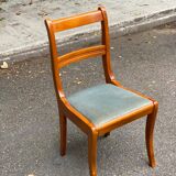 Chaise de bureau bois massif blond et tissu bleu Louis Philippe