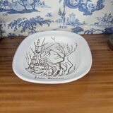 White earthenware dish "faces" by Jean Marais, dreamlike surrealism 70s