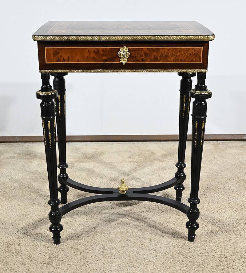 Small Living Room Table in Rosewood and Amboyna Burl, Louis XVI style, Napoleon III period – Mili