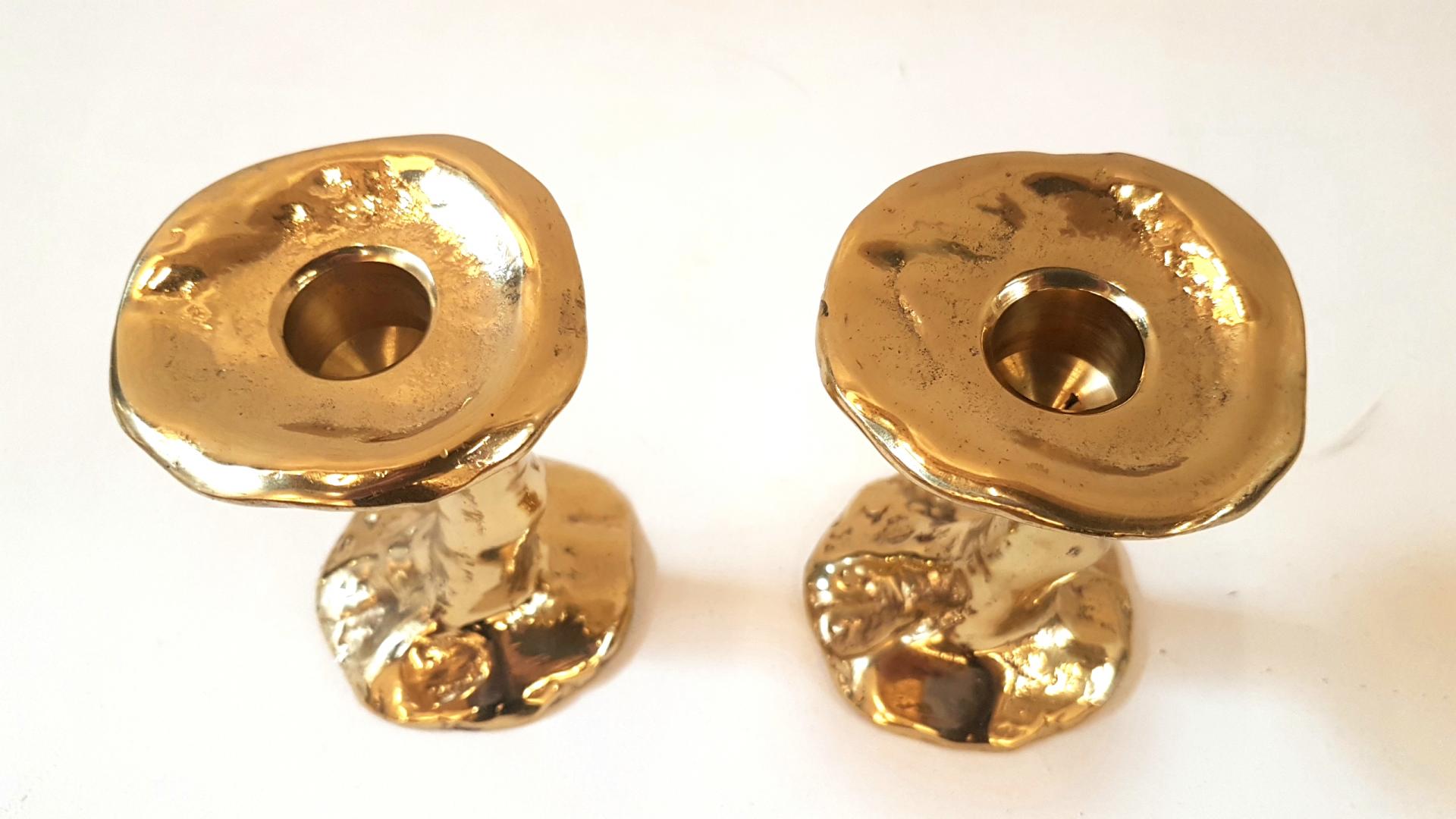 Pair of massive bronze brutalist candlesticks 1980