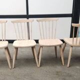 4 Chaises en bois brut