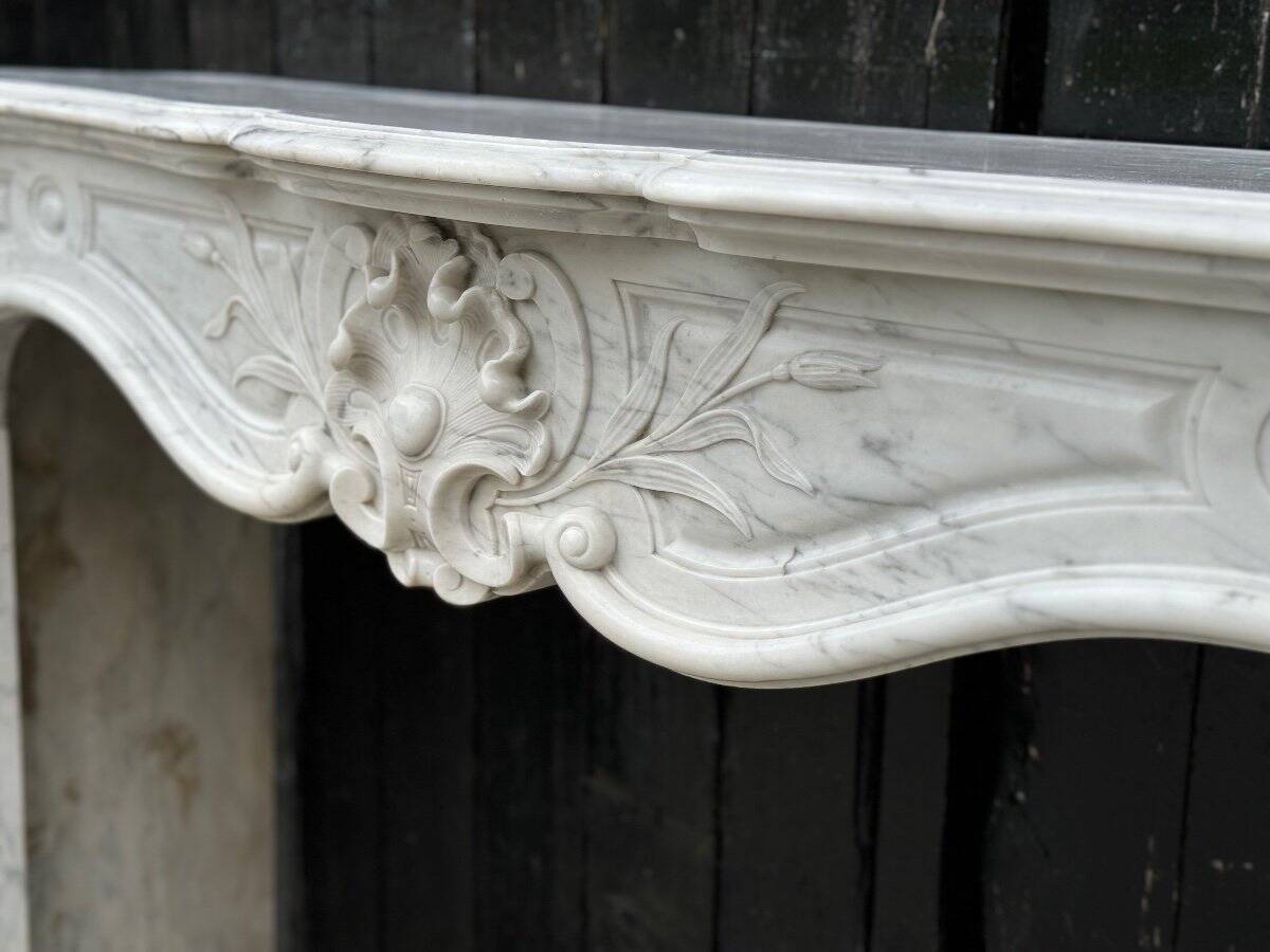 Louis XV Style Fireplace In Carrara Marble, Circa 1880