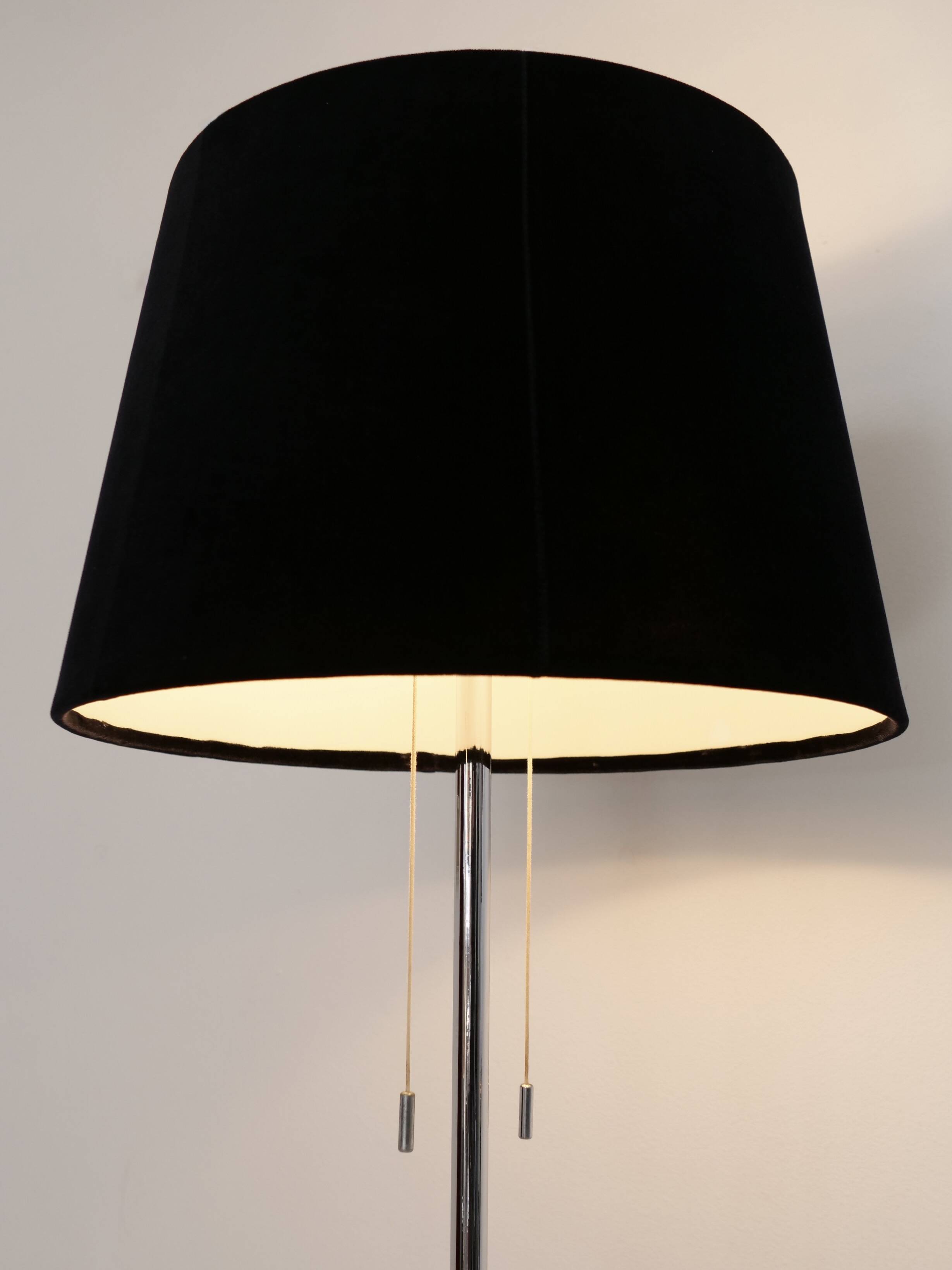 Chrome and black velvet Staff light floor lamp