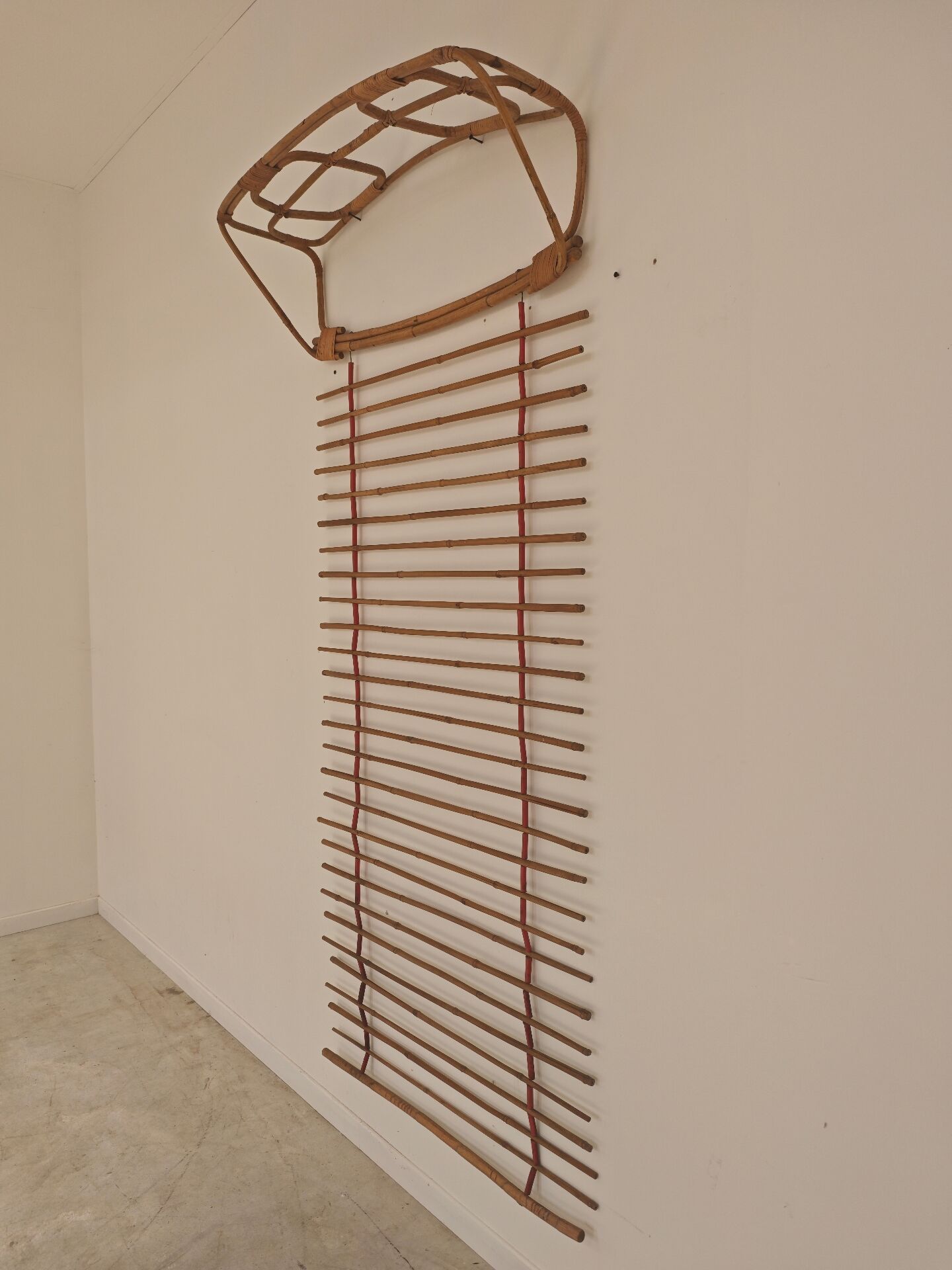 Wall-mounted coat rack in rattan, Czechoslovakia 1960