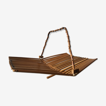 Foldable wooden basket with bamboo handle Danish Midcentury