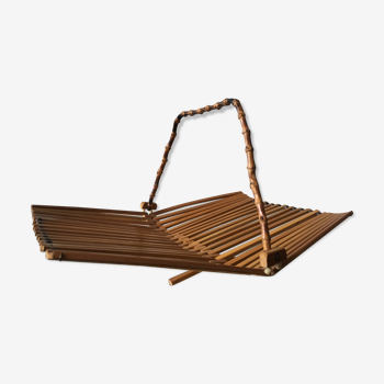 Panier en bois pliable avec poignée en bambou danois Midcentury