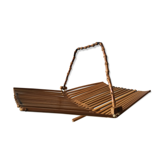 Foldable wooden basket with bamboo handle Danish Midcentury