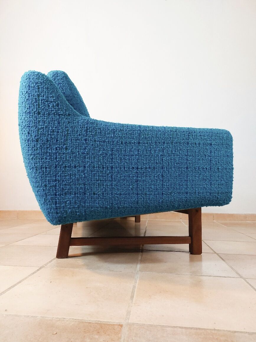 Norwegian living room set in blue fabric, vintage scandinavian 1960s
