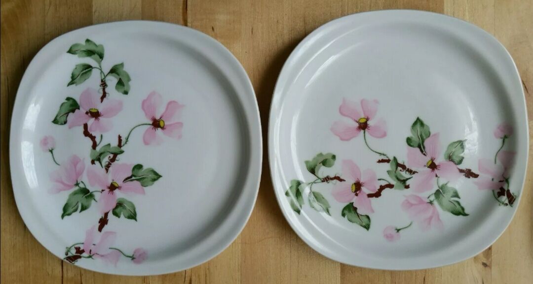 7 assiettes à dessert porcelaine fleurs roses