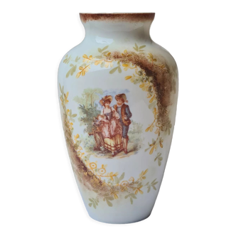 Enamelled opaline vase with gallant stage decoration
