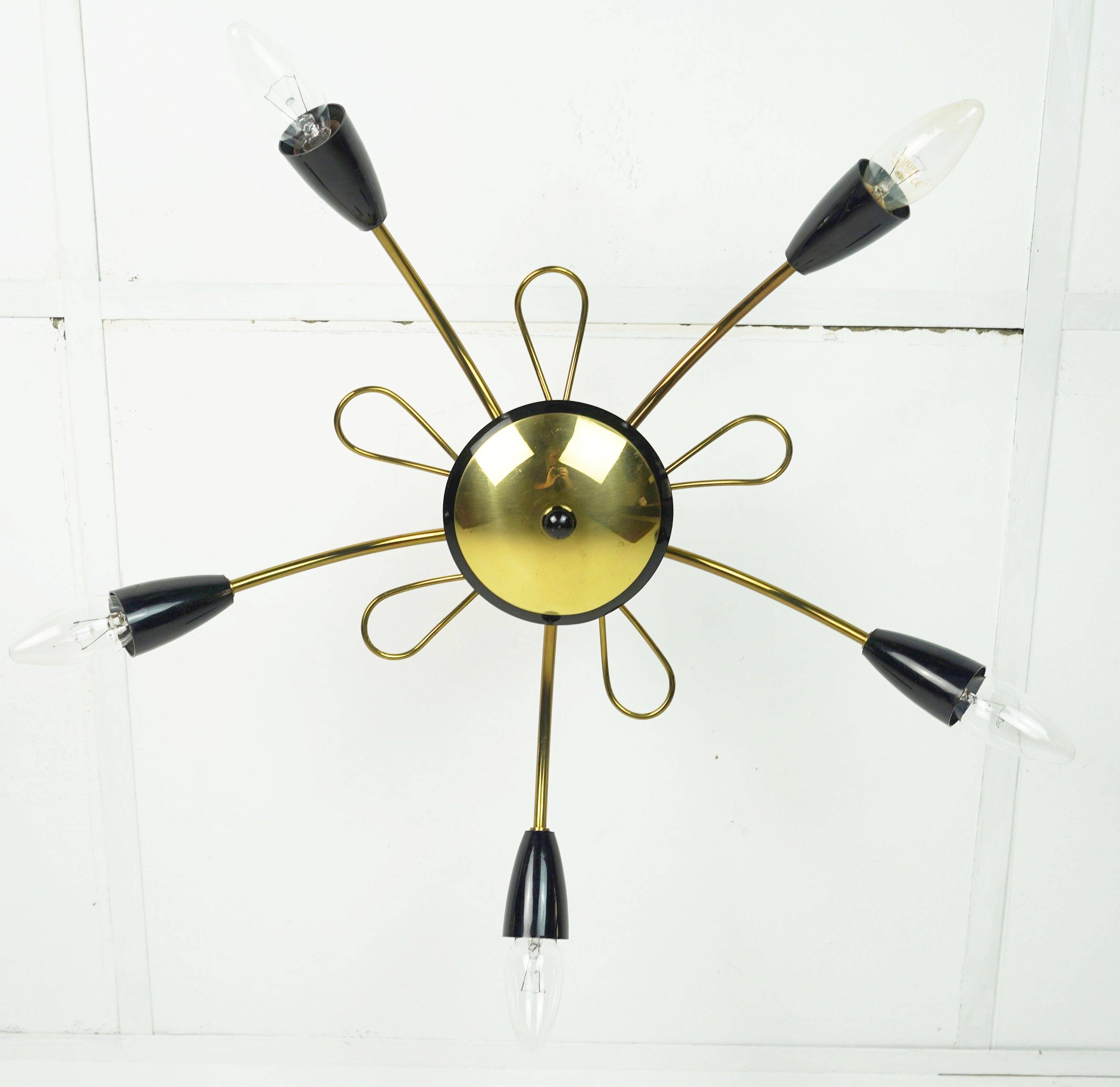 1950s sputnik spider CEILING LAMP brass stilnovo ära mid century