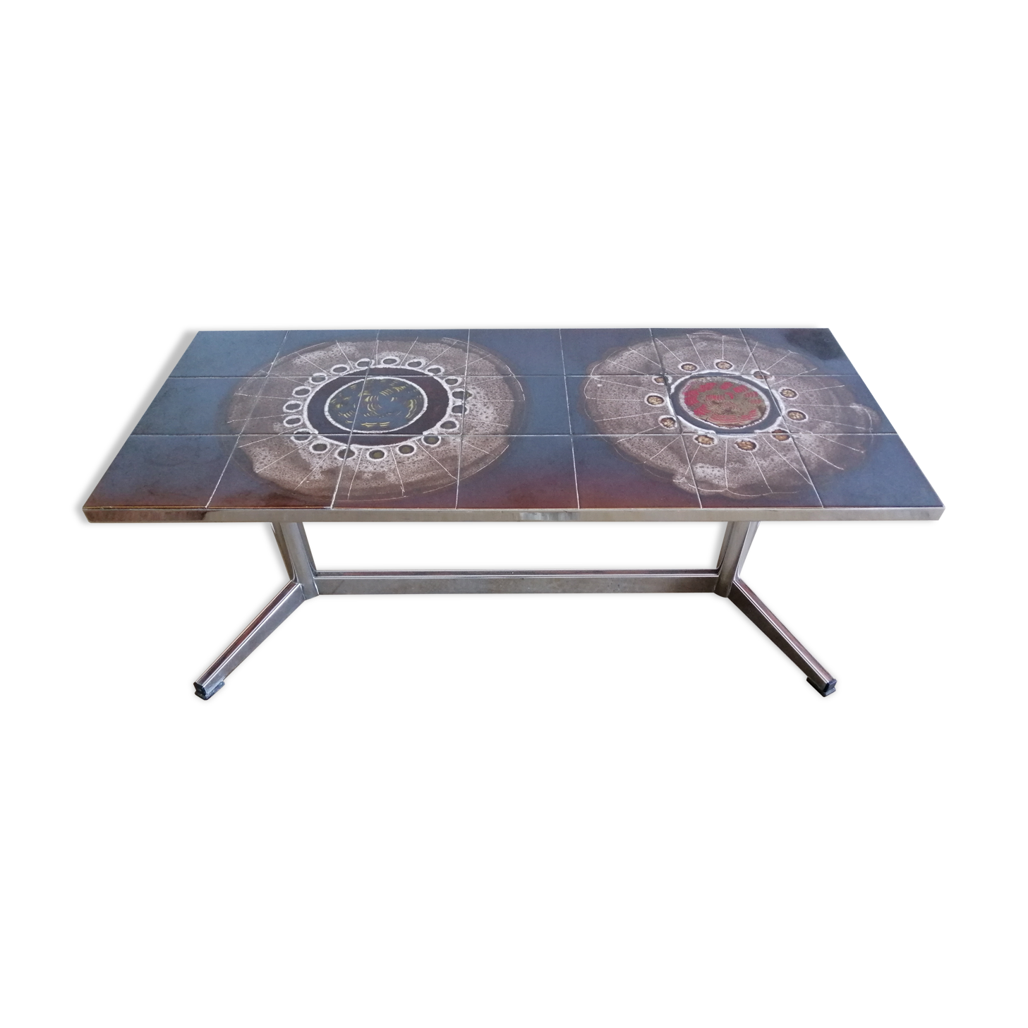 Vintage coffee table faience and chrome