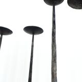 Pair of brutalist wrought iron candlesticks, France, three lights, signed