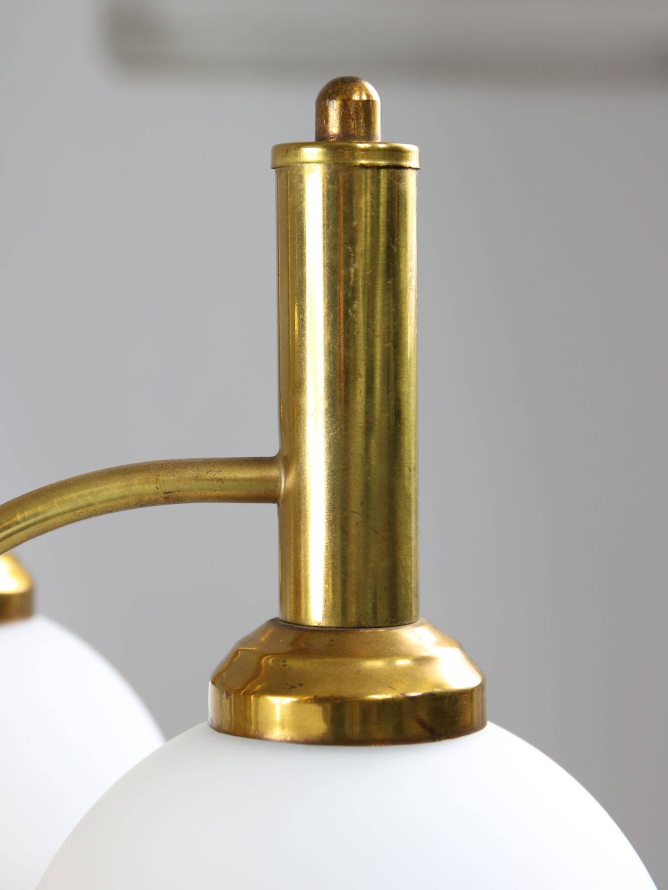 Mid-century Italian Brass and Opaline Chandelier