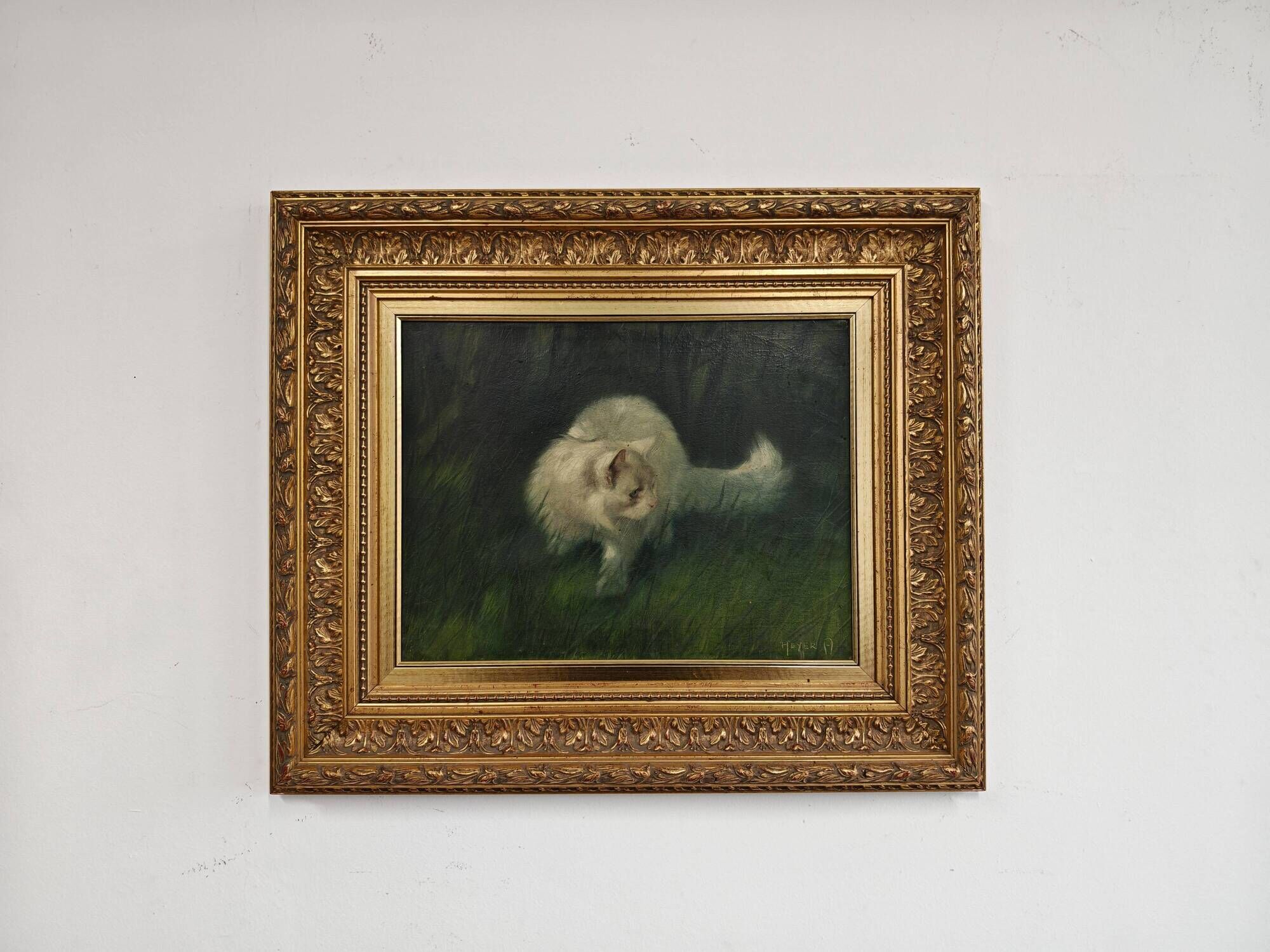Cat in the garden, oil on canvas by Arthur Heyer, 1910s.