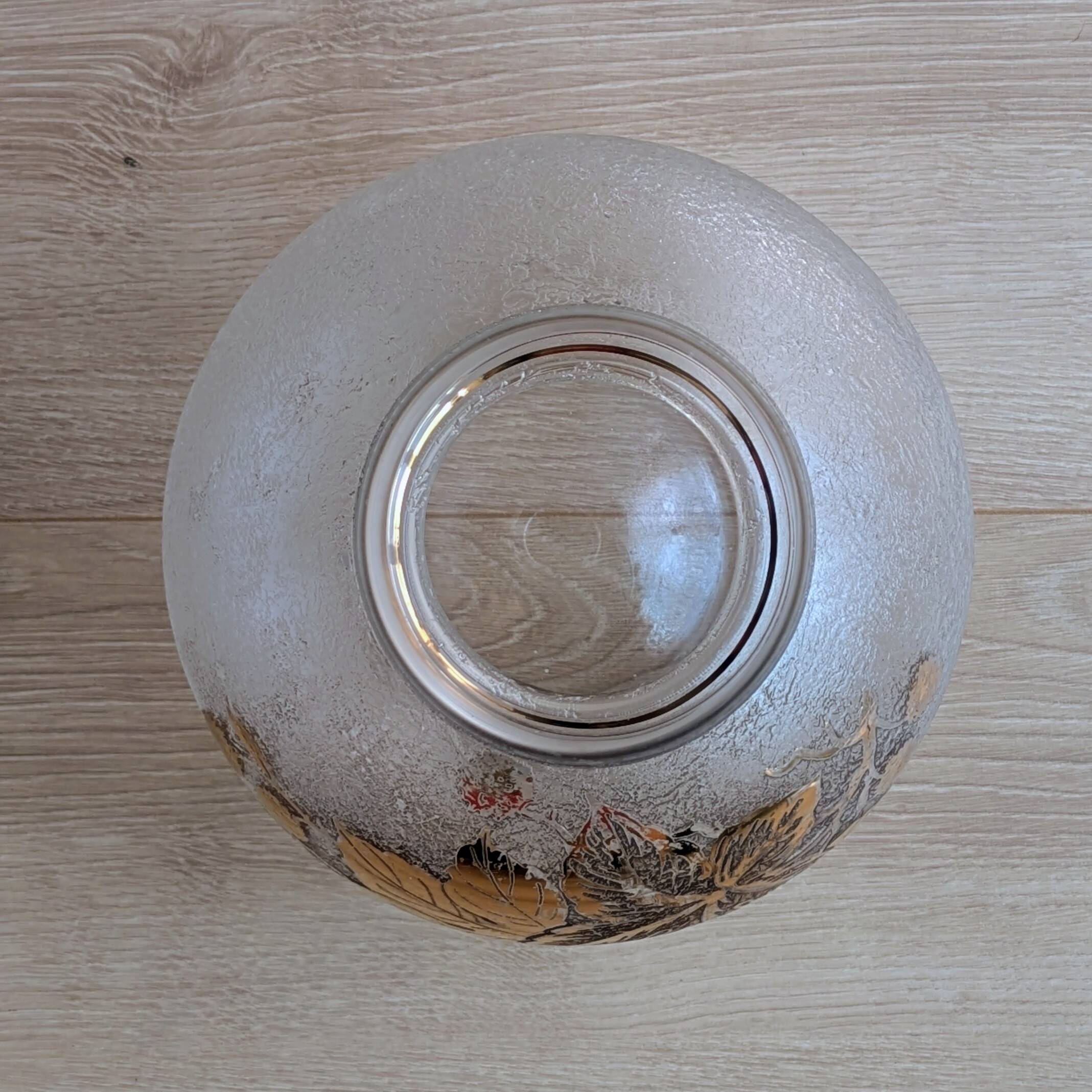 Frosted Glass Ball Vase with Golden Botanical Decoration — Signed Adat — Circa 1950