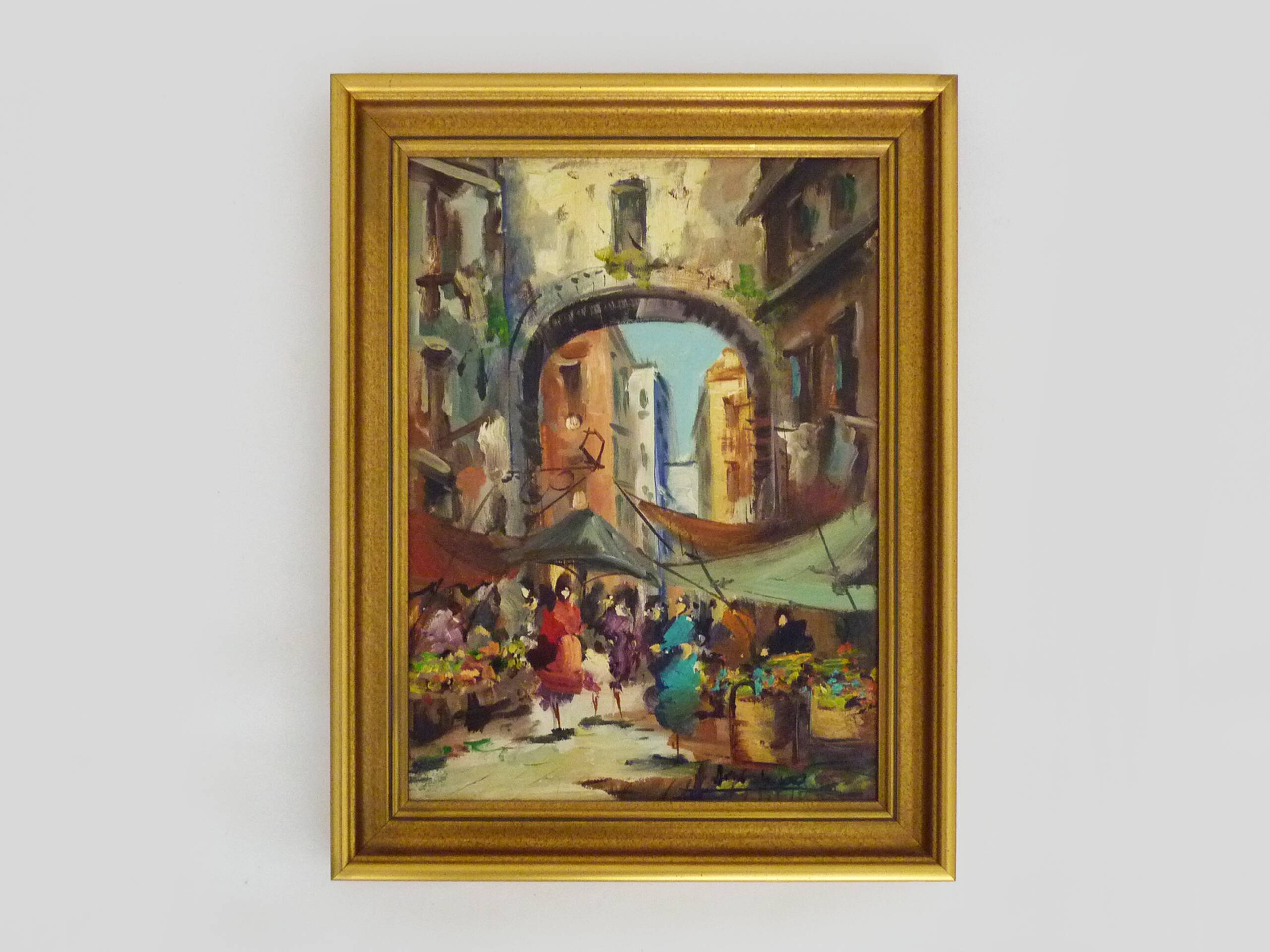 Huile sur carton scène de marché 47,5X37 cm - 18,70X14,56 ". Signée