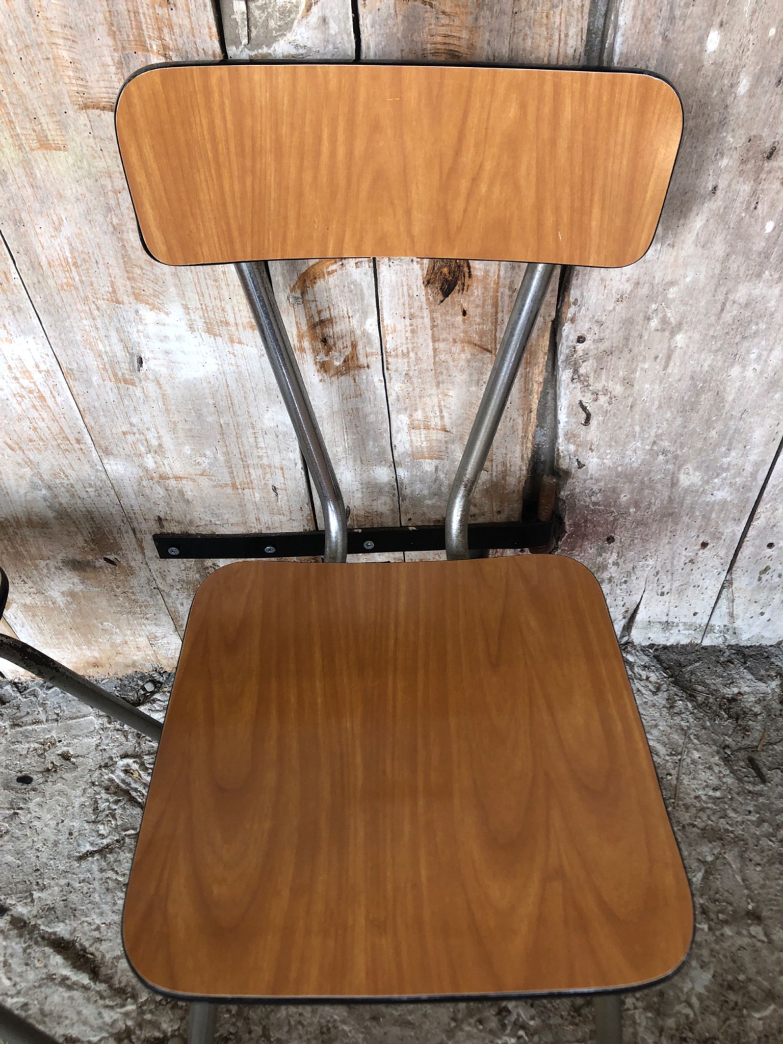 Series of 4 Formica Chairs Wood Legs Metal Chrome Vintage #A243