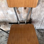 Series of 4 Formica Chairs Wood Legs Metal Chrome Vintage #A243